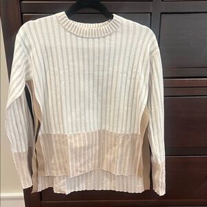 Club Monaco Striped White and Tan Sweater